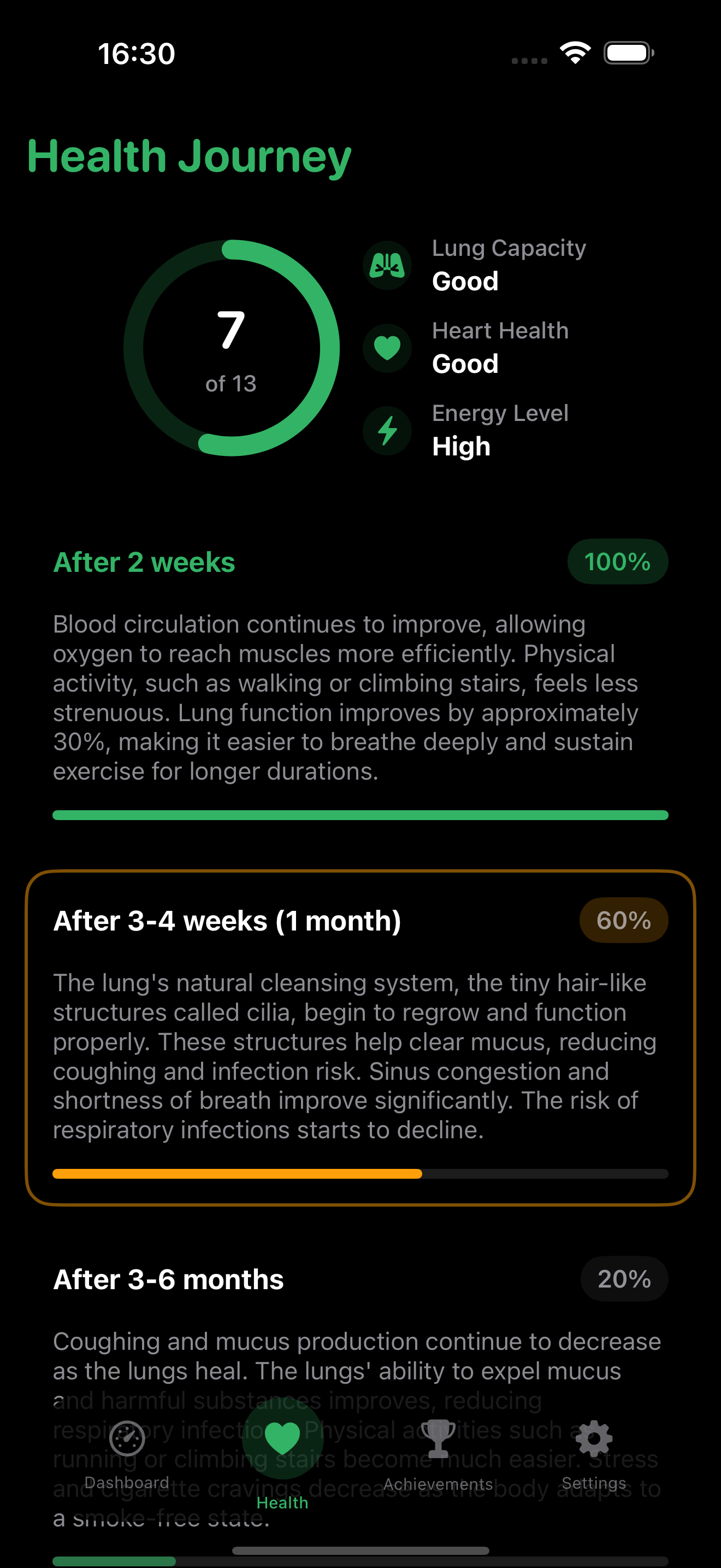 SmokeFree App Health Screen